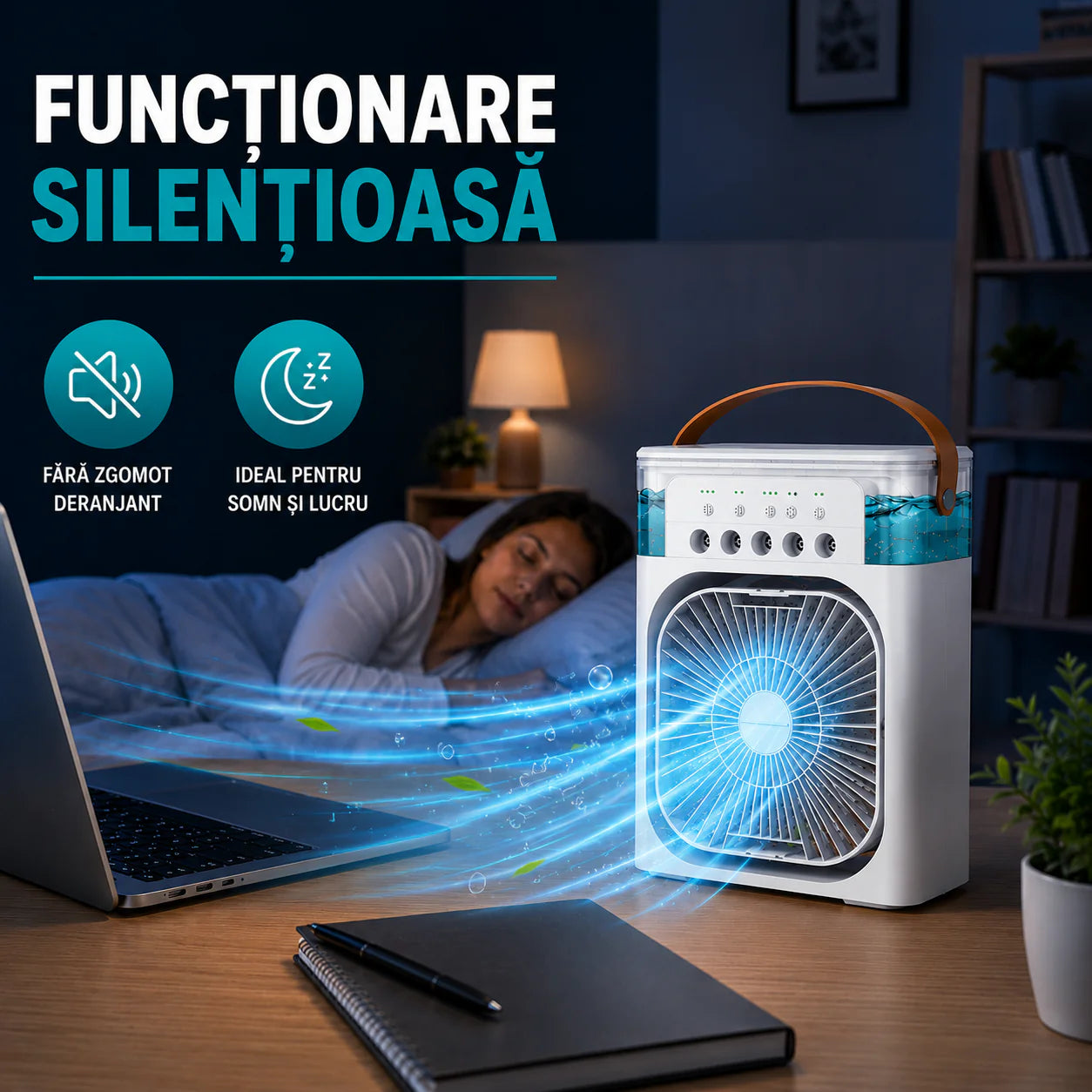Ventilator Portabil 4 în 1 – Răcitor de Aer, Umidificator și Purificator