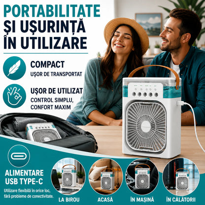 Ventilator Portabil 4 în 1 – Răcitor de Aer, Umidificator și Purificator